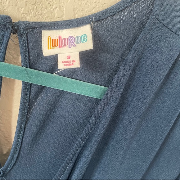 Lularoe Karen Baltic Blue jumpsuit. V neck. Detachable belt. Size small. - Picture 3 of 6
